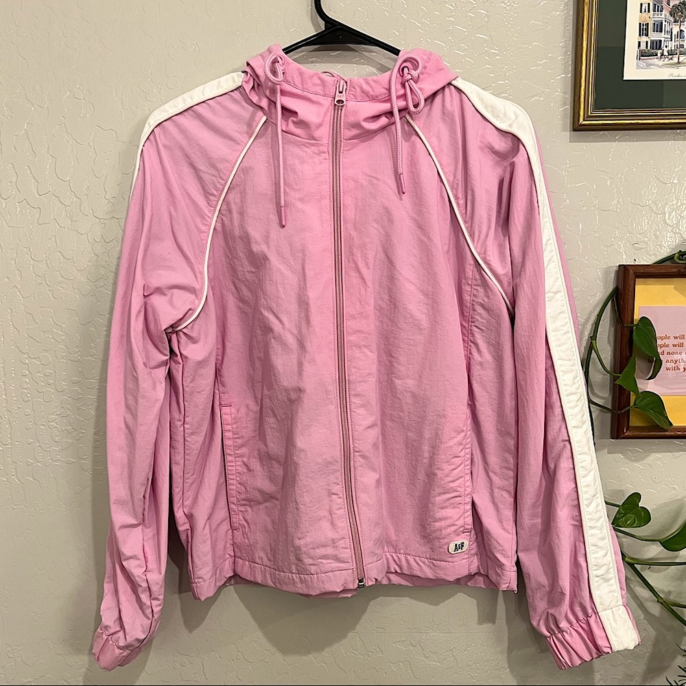 Pink cropped windbreaker hoodie